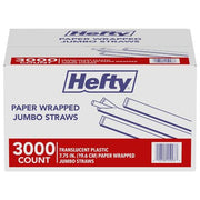 Hefty Jumbo Transluzente ummantelte Plastikstrohhalme, 7,75", 3.000 Stück.