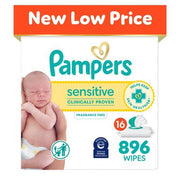 Pampers Sensitive Baby-Feuchttücher, parfümfrei, 16 Packungen, 896 Tücher