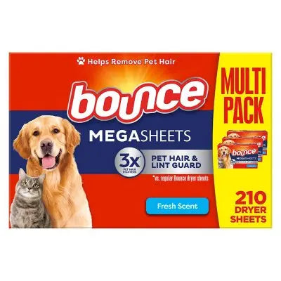 Bounce Pet Hair & Lint Guard Mega Dryer Sheets, Fresh Scent, 210 ct.