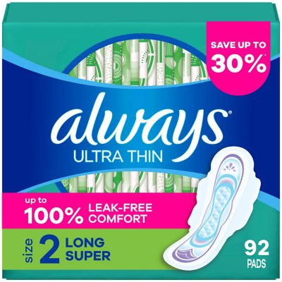 Always Ultra Thin Long Super Pads mit Flügeln, Größe 2, 92 Stück.