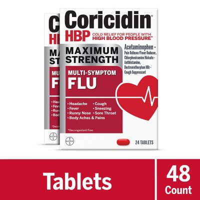 Coricidin HBP Max Strength Cold & Flu Tablets, 48 ct.