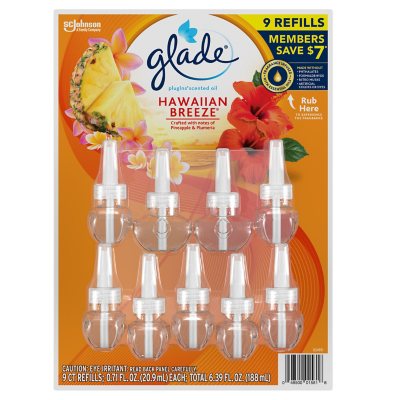 Glade PlugIns Scented Oil Refills, Hawaiian Breeze, 9 refills