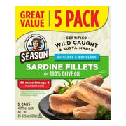 Season Skinless, Boneless Sardines in Olive Oil, 4.375 oz., 5 pk.