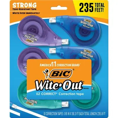 BIC Wite-Out Brand EZ Correct Correction Tape, White, 6 Count, Colors may vary