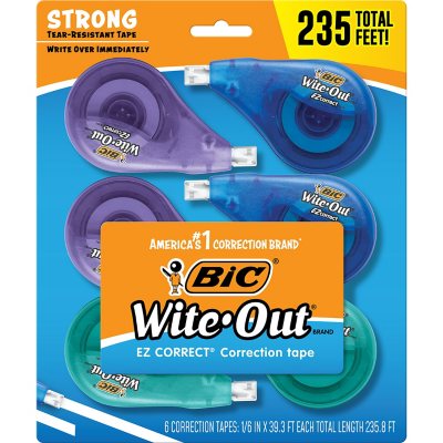 BIC Wite-Out Brand EZ Correct Correction Tape, White, 6 Count, Colors may vary