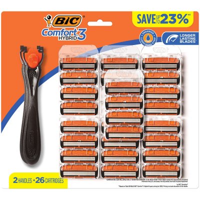 ماكينة حلاقة BIC Comfort 3 Hybrid، مقبضان + 26 عبوة إعادة تعبئة