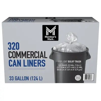 Member's Mark 33 Gallon Commercial Can Liners, 320 ct.