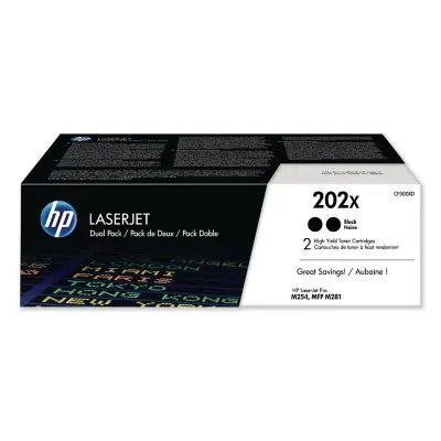 خرطوشة مسحوق حبر ليزر أصلية سوداء عالية الإنتاجية HP 202X، عبوة من قطعتين