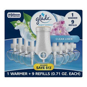 Glade PlugIns Scented Oil, Clean Linen, 1 Warmer + 9 Refills
