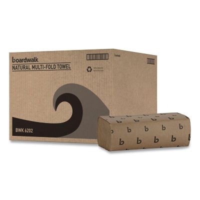Boardwalk Multifold Einlagige Papierhandtücher, Natur, 16 Packungen, 250 Tücher/Packung