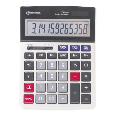 Innovera - 15975 Large Digit Commercial Calculator, 12 Digit LCD, Dual Power - Silver