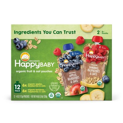 HappyBABY Organics Clearly Crafted Frucht- und Hafer-Quetschbeutel, Vorteilspackung, 12 Stück, 113 g