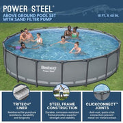 مجموعة حمام السباحة الدائري Bestway Power Steel مقاس 18 قدم × 48 بوصة فوق الأرض