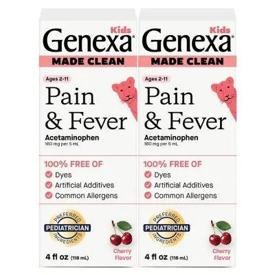 Genexa Kids' Pain & Fever Acetaminophen Liquid, Cherry, 4 fl. oz., 2 pk.