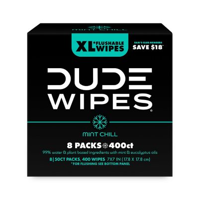 DUDE XL Flushable Wipes, Mint Chill, 8 ct., 400 wipes