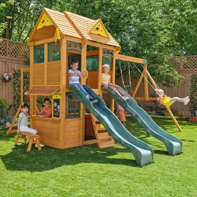 KidKraft Overland Heights Wooden Swing Set with Monkey Bars