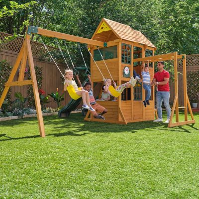 KidKraft Overland Heights Wooden Swing Set with Monkey Bars