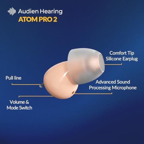 Audien Hearing ATOM PRO 2 Wireless Rechargeable OTC Hearing Aid, Premium Comfort Design & Nearly Invisible