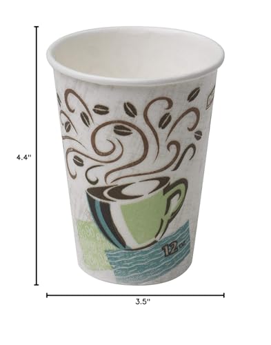 Dixie PerfecTouch WiseSize Coffee Design Insulated Paper Cup, 12oz Cups and Lids Bundle (12 oz, 50 Cups, 50 Lids)