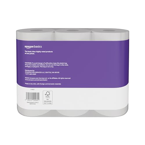 Amazon Basics Soft and Strong 2-Ply Toilet Paper, 6 Ultra Rolls = 24 Regular Rolls, Unscented, 340 Sheet (6 Rolls)