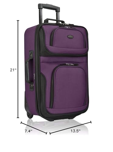 U.S. Traveler Lightweight Rolling 20" Carry On Luggage Softside Suitcase, Purple, 2 Wheel Single