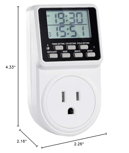 Techbee Digital Infinite Repeat Cycle Intermittent Timer Plug for Electrical Outlet, 24 Hour Programmable Indoor Timed Power Switch with Countdown Delay On and Off (120V, 15A), 1 pack