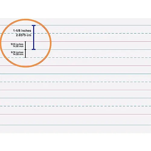 Pacon Handwriting Paper, Zaner-Bloser Grades Pre-K & K, 1-1/8" x 9/16" x 9/16" Ruled 10-1/2" x 8", Ruled Long, 40 Sheets