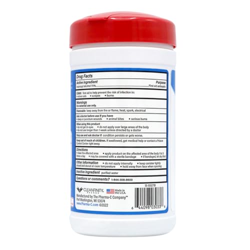 The Pharma-C Company 70% Isopropyl Alcohol Wipes [40 wipes] - IPA First Aid Antiseptic Wound Cleaner with Moisture Lock Lid. For minor cuts, scrapes, and burns.
