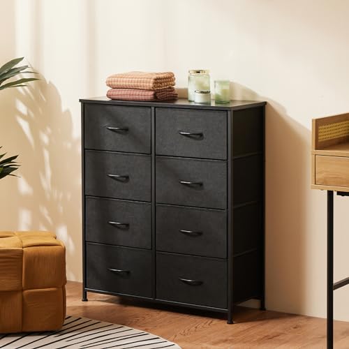 Sweetcrispy Dresser, Dresser for Bedroom Drawer Organizer Storage Drawers, Fabric Storage Tower with 8 Drawers, Chest of Drawers with Steel Frame, Wood Top for Nursery, Living Room, Closet