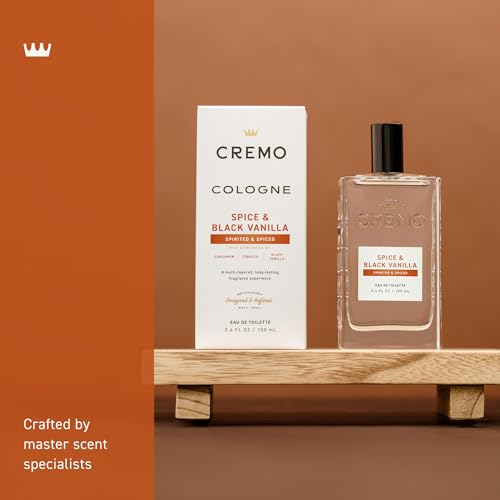 Cremo Cologne for Men - Spice & Black Vanilla Mens Cologne Spray - An Explosion of Vibrant Spices, Dark Woods and Black Vanilla, Fragrances For Men, 3.4 Fl Oz