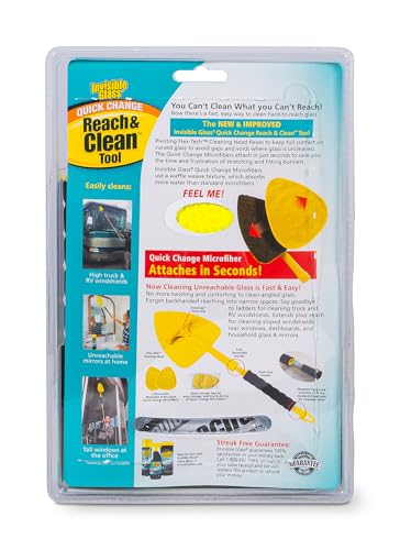 Invisible Glass 95160 Reach & Clean Glass Windshield Cleaner Tool Kit With Extendable Handle, (2) Reusable Quick Change Microfibers, and Storage Bag for Auto Windshield, Trucks, SUVs, RVs, and Windows
