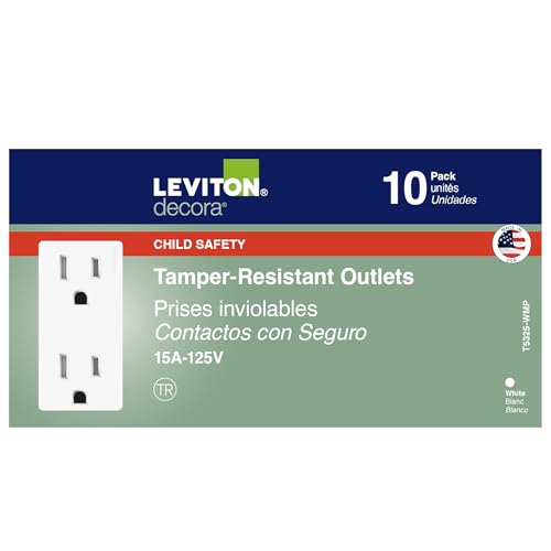 Leviton 15 Amp Decora Tamper-Resistant Duplex Electrical Wall Outlet, 10 Pack, T5325-WMP, White