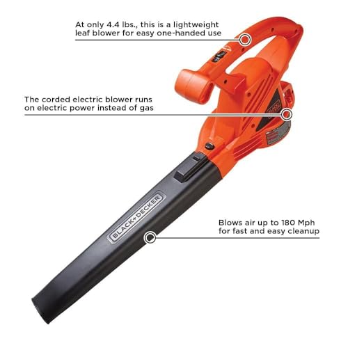 BLACK+DECKER Electric Leaf Blower, Handheld Blowers for Lawn Care, Lightweight, 180 MPH 7-Amp (LB700)