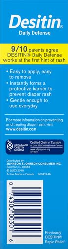 Desitin Daily Defense Baby Diaper Rash Cream with Zinc Oxide to Treat, Relieve & Prevent diaper rash, Hypoallergenic, Dye-, Phthalate- & Paraben-Free, 4 oz