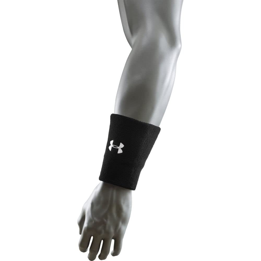 Under Armour Unisex-Adult 6-inch Performance Wristband 2-Pack , Black (001)/White , One Size Fits All
