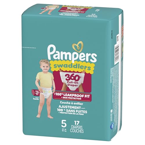 Pampers Diapers - Swaddlers 360° - Size 5, 17 Count, up to 100% Leakproof Comfy Dry Fit, Designed for Easy Changes, Pull On Baby Diaper