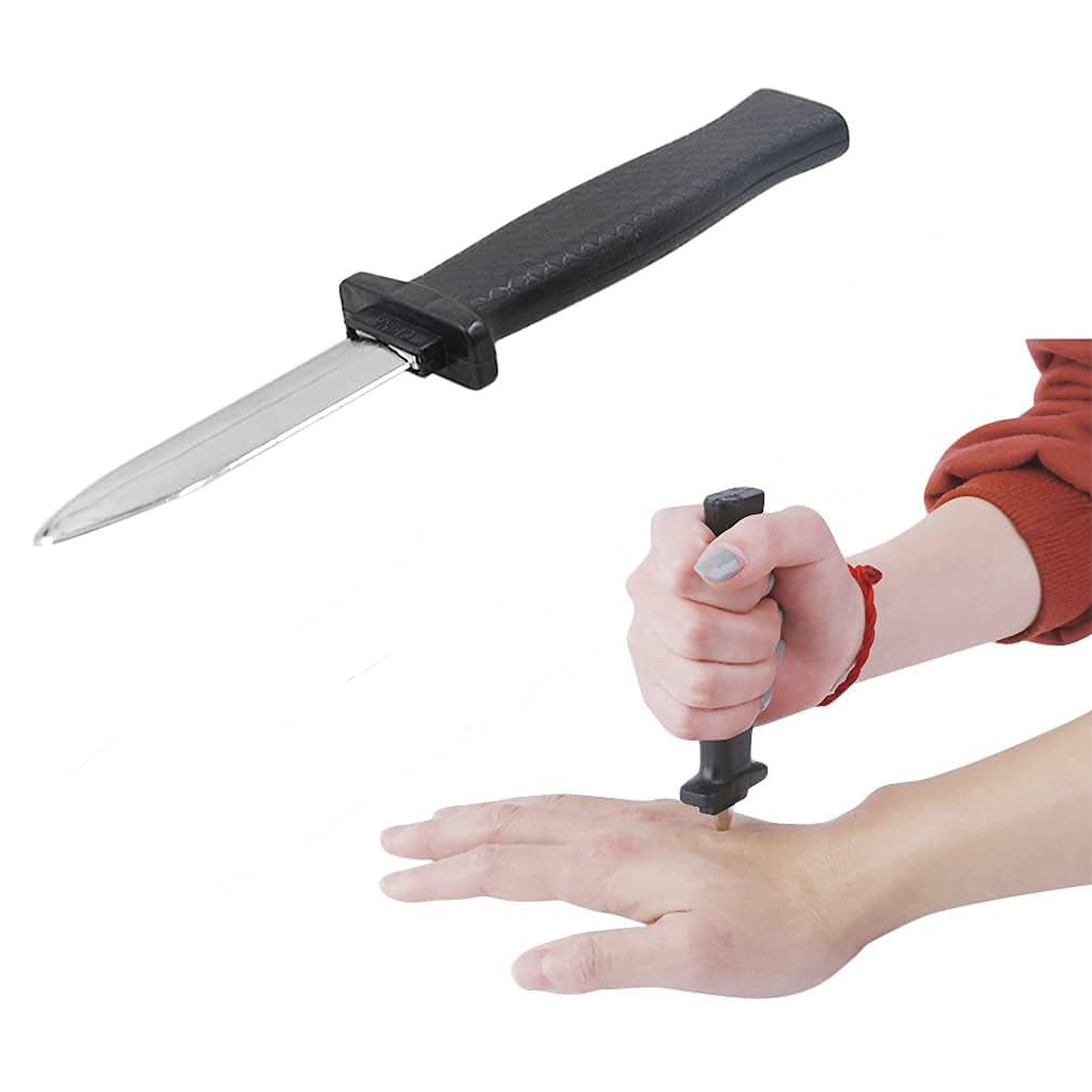 GUDVES Retractable Knife Prop Knife Fake Knife False Trick Gadget Toy Disappearing Dagger Plastic Halloween Fools Day Party Trick Costume Knife (3 PCS A)