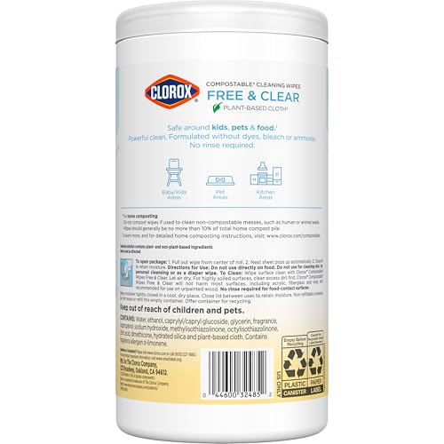 Clorox Free & Clear Cleaning Wipes, Light Lemon Scent, 75 Count, Pack of 3 (Pack May Vary)