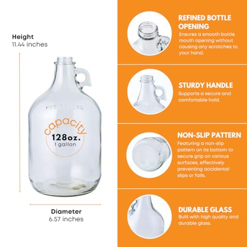 Fastrack 4-Pack 1 Gallon Glass Jug Set (128 oz) w/ Polyseal Caps | Multipurpose 1 Gallon Jug, & Detergent Dispenser for Laundry, Glass Jar for Liquids, Water & Juice