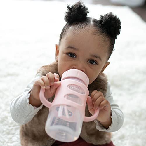Dr. Brown's Milestones Wide-Neck Sippy Spout Bottle with 100% Silicone Handles, Easy-Grip Handles with Soft Sippy Spout, 9oz/270mL, Light-Pink & Ecru, 2-Pack, 6m+