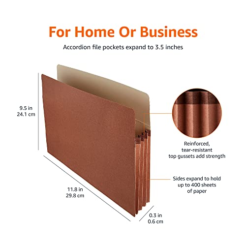Amazon Basics Expanding File Folder Organizer with Pockets, Letter Size, 3.5-Inch Expansion, 25-Pack, 9.5 x 11.75 Inches, Brown
