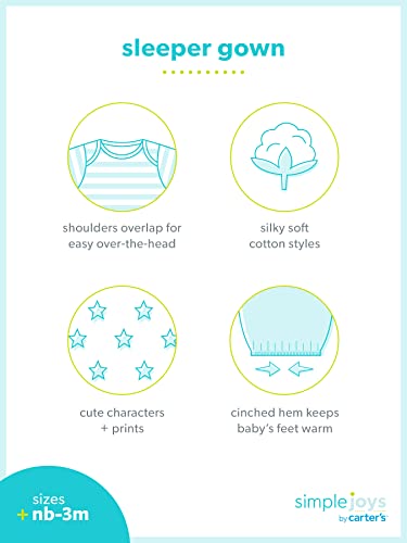 Simple Joys by Carter's Unisex Babies' Cotton Sleeper Gown, Pack of 3, Grey/White, 0-3 Months