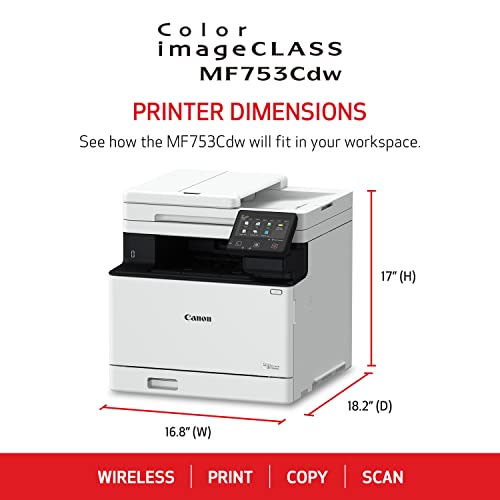 Canon imageCLASS MF753Cdw - Wireless Duplex Color Laser Printer, All-In-One with Scanner, Copier, Fax, Auto Document Feeder, Mobile Ready, 3 Year Limited Warranty, 35 PPM, White
