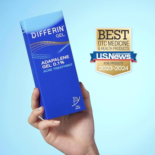 Differin Acne Treatment Gel, 30 Day Supply, Retinoid Treatment for Face with 0.1% Adapalene, Gentle Skin Care for Acne Prone Sensitive Skin, 15g Pump (Packaging May Vary)