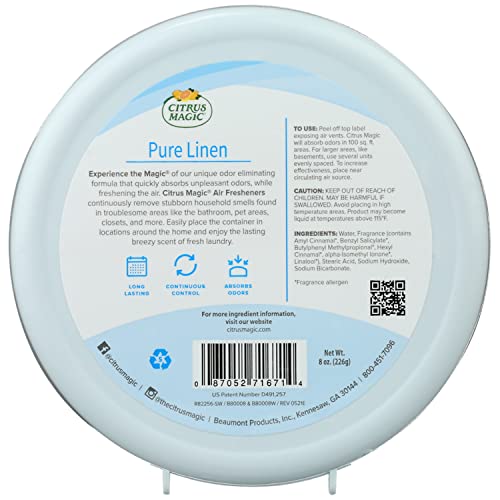 Citrus Magic Odor Absorbing Solid Air Freshener, Pure Linen, 8-Ounce, Pack of 3