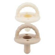 Itzy Ritzy Silicone Pacifiers for Ages 6-18 Months - Itzy Soother Pacifiers Feature Collapsible Handle & Two Air Holes for Added Safety; Set of 2 in Toast & Buttercream, Ages 6-18 Months