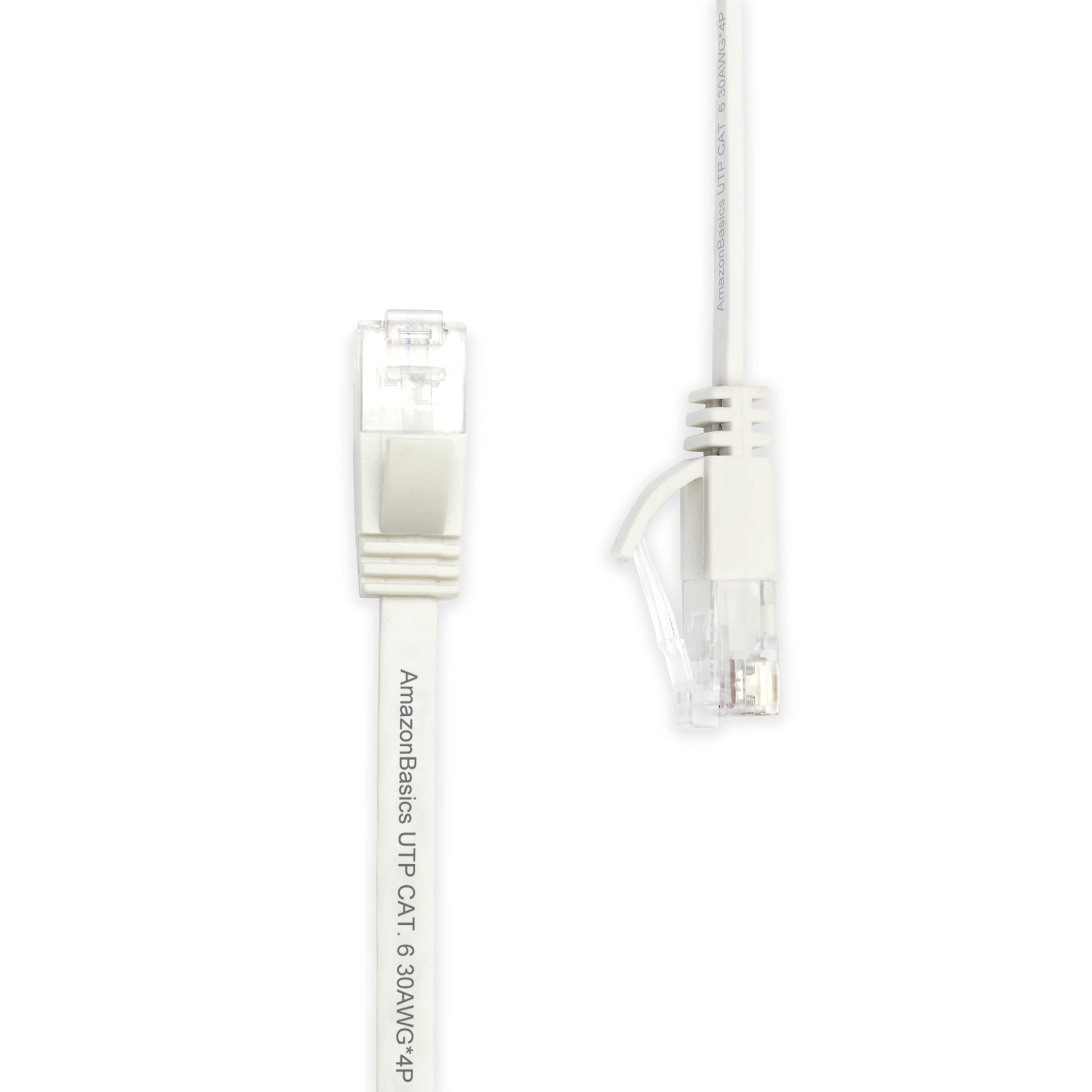 Amazon Basics Cat 6 Ethernet RJ45 10Gbps Flat Cable 100 ft Outdoor&Indoor White Solid Patch Cord with Clips for Router, Modem, PS4/5, Xbox, Gaming, Computer Network for High Speed LAN Internet