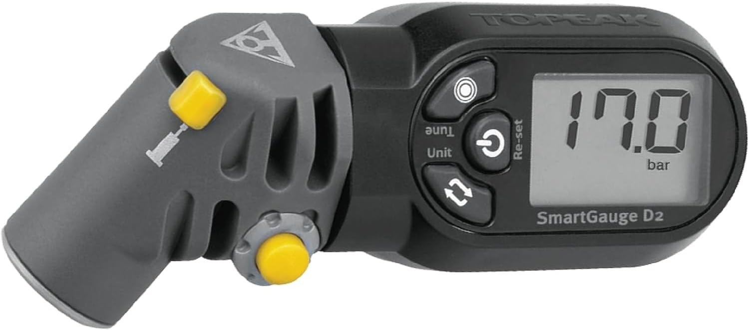 Topeak SmartGauge D2 Digital Tire Pressure Gauge - Presta/Schrader Compatible, 250 Psi/17 Bar, Precision Air Pressure Reader with LCD Display for Bikes, Motorcycles & Sports Equipment