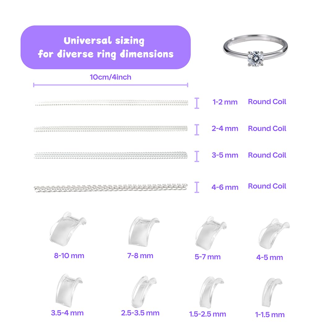 GFJAOND Ring Size Adjuster for Loose Rings 12 Pack | Invisible Ring Guard Insert & Spiral Resizer Kit | Comfort Fit for Women/Men (12 Sizes + Polishing Cloth)