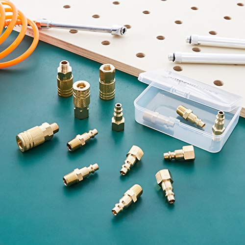 Amazon Basics Quick Connect Brass Air Coupler and Plug Kit - 1/4-Inch NPT Fittings, 14 count (Pack of 1)